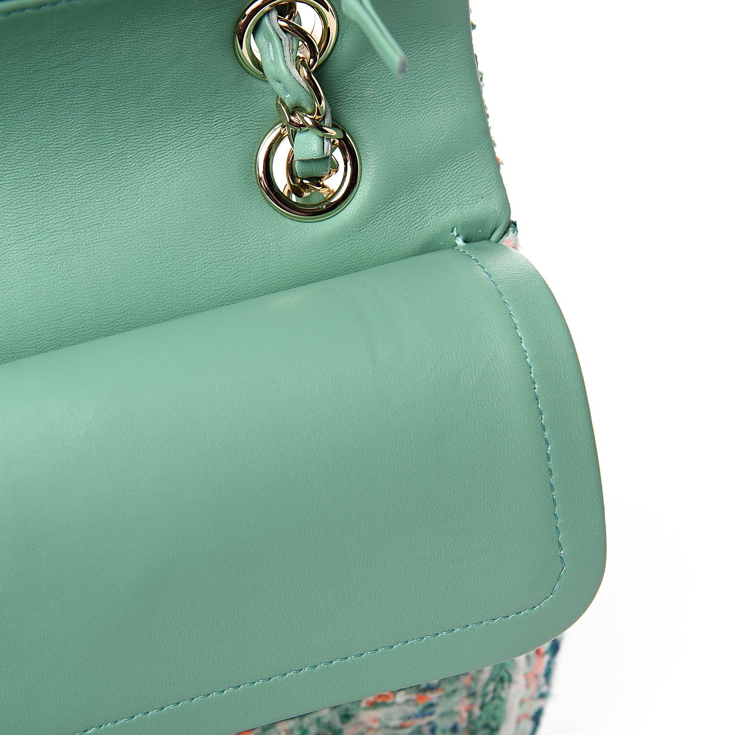 Chanel Tweed Quilted Medium Double Flap Green White Blue Orange 12 of 13