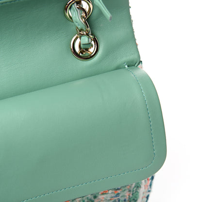 Chanel Tweed Quilted Medium Double Flap Green White Blue Orange 12 of 13