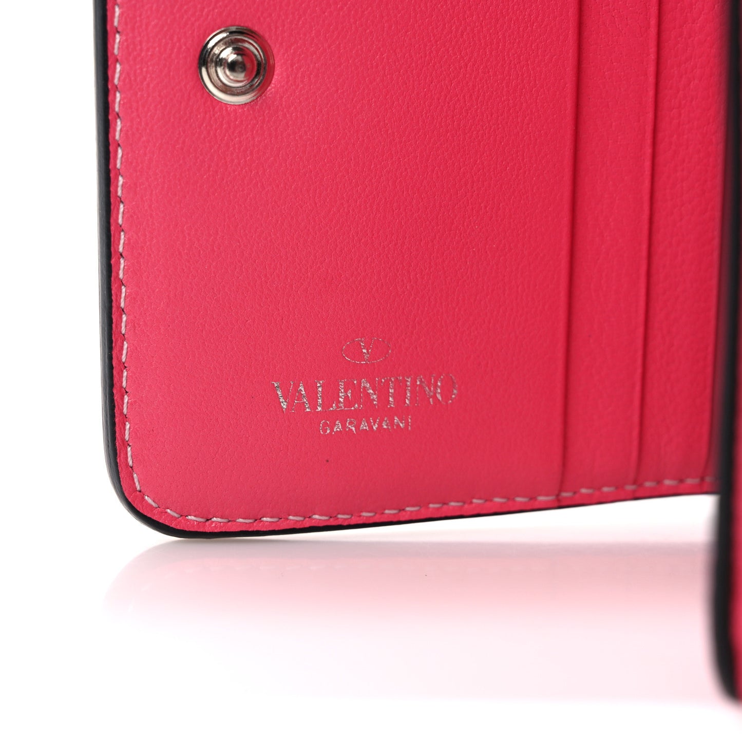 Lambskin Free Rockstud Spike Compact Zip Around Wallet Shadow Pink
