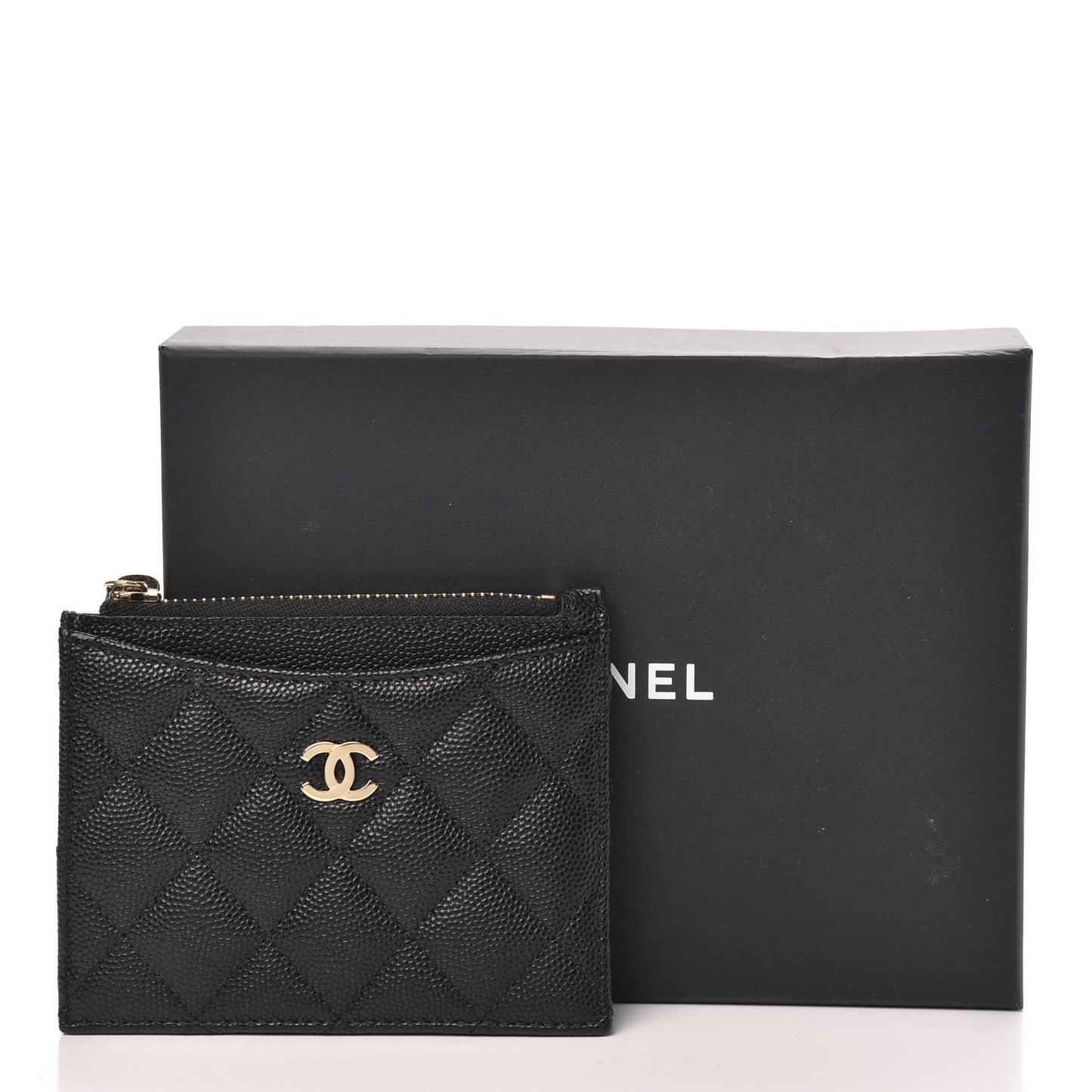 Caviar Quilted CC Zip Card Holder Black