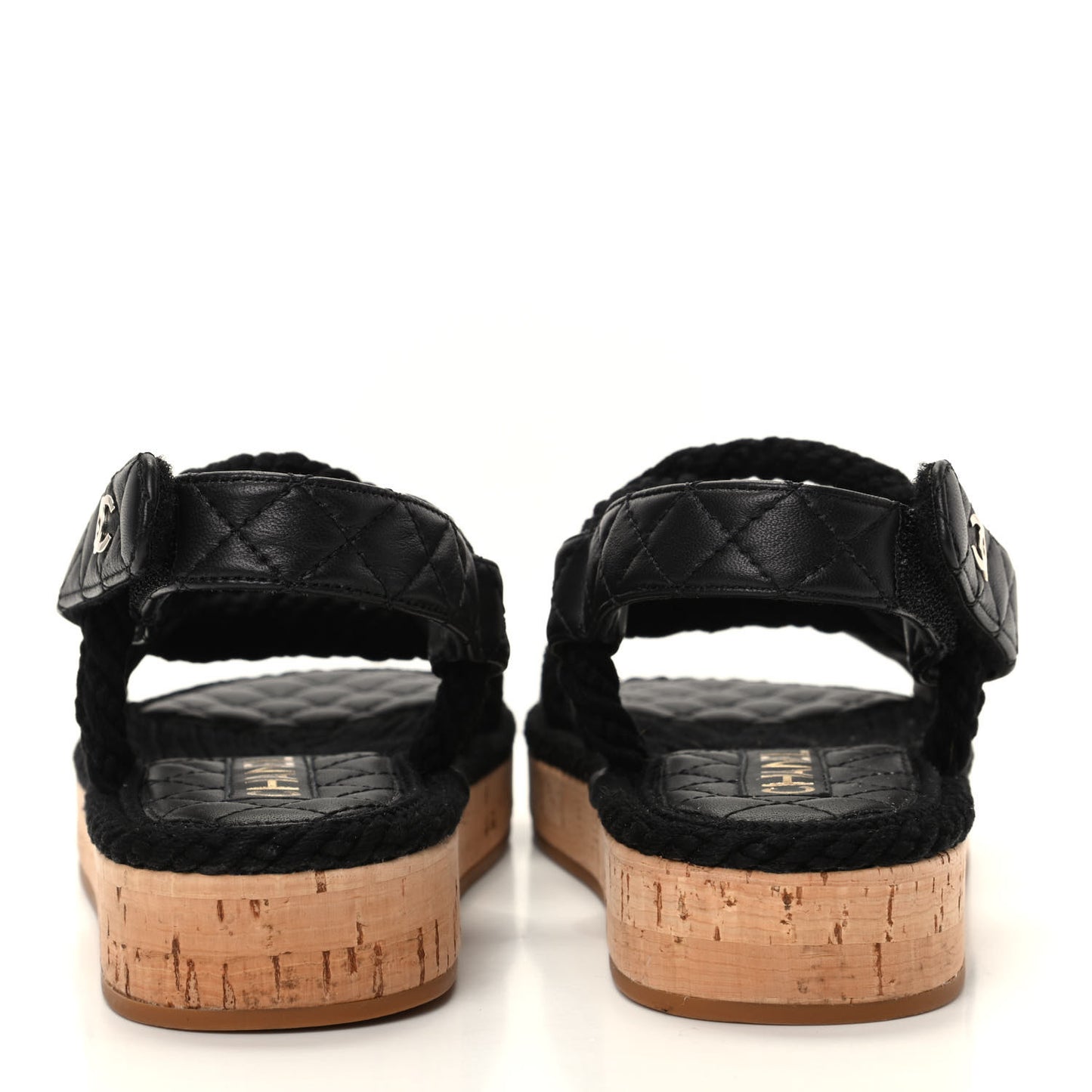 Cord Lambskin Quilted Logo Sandals 36 Black