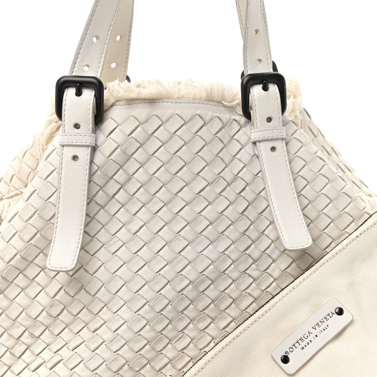 Bottega Veneta Nappa Intrecciato Canvas Fringe Maltinto Tote White 8 of 18