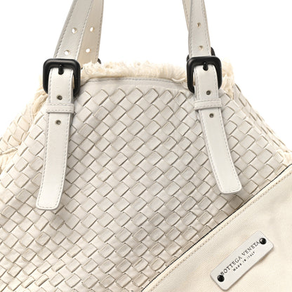 Bottega Veneta Nappa Intrecciato Canvas Fringe Maltinto Tote White 8 of 18