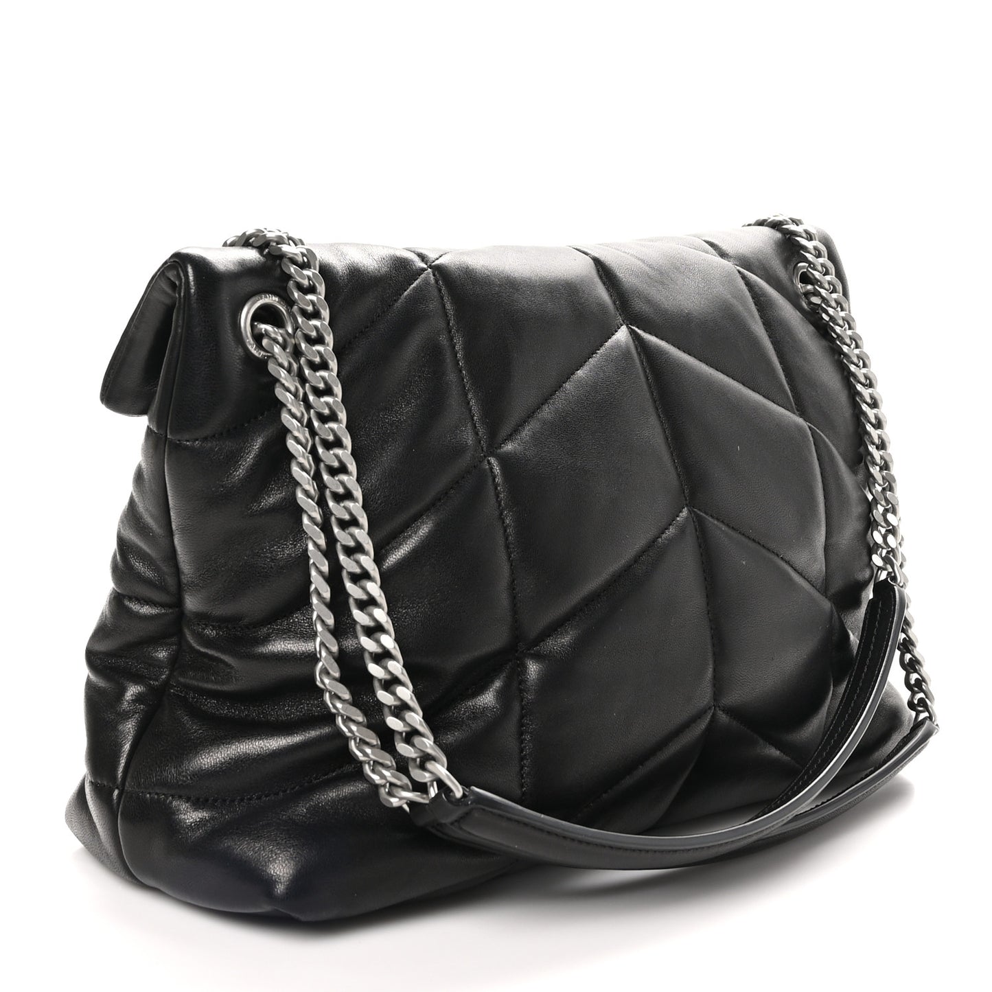 Lambskin Quilted Medium Loulou Puffer Monogram Chain Satchel Black