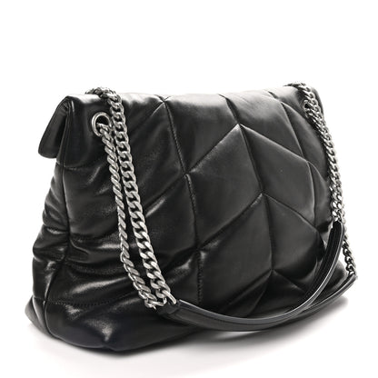 Saint Laurent Lambskin Quilted Medium Loulou Puffer Monogram Chain Satchel Black 3 of 11