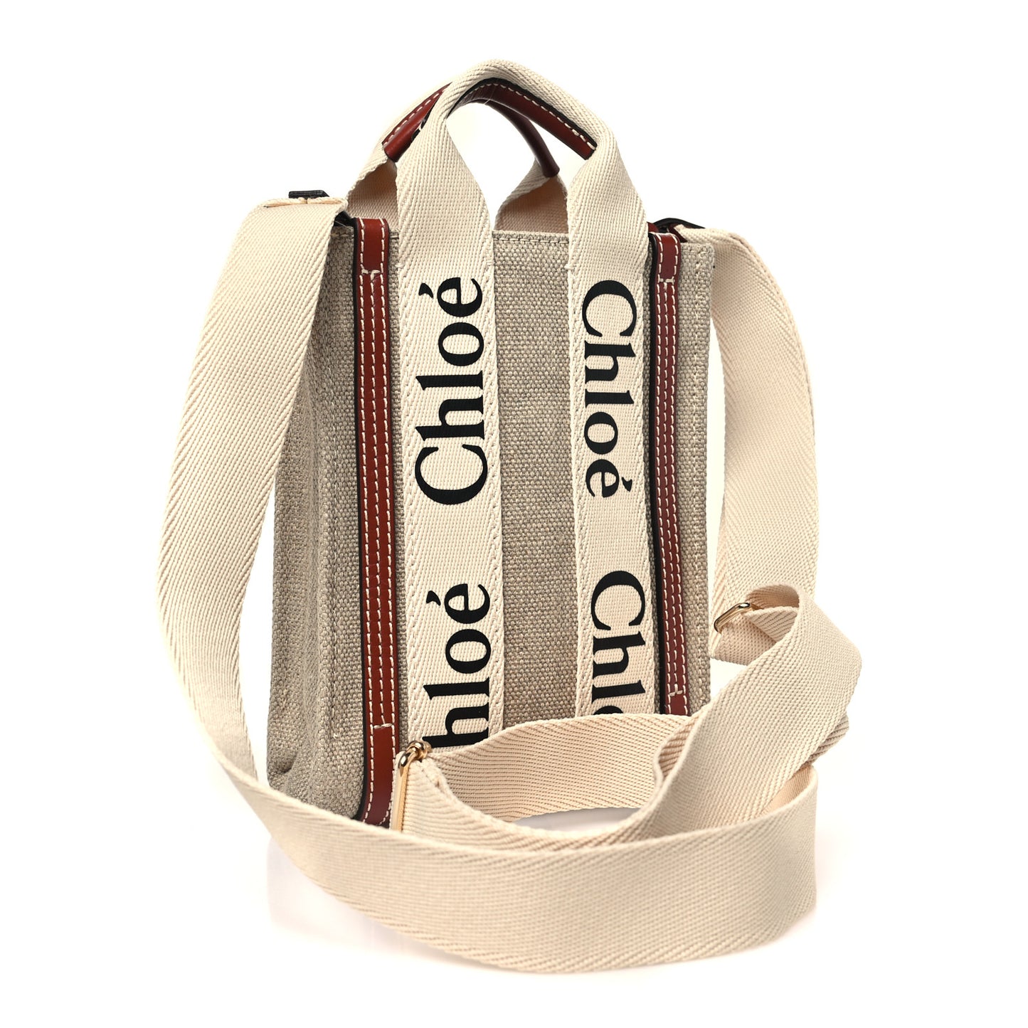 Cotton Calfskin Mini Woody North South Ribbon Tote White Brown