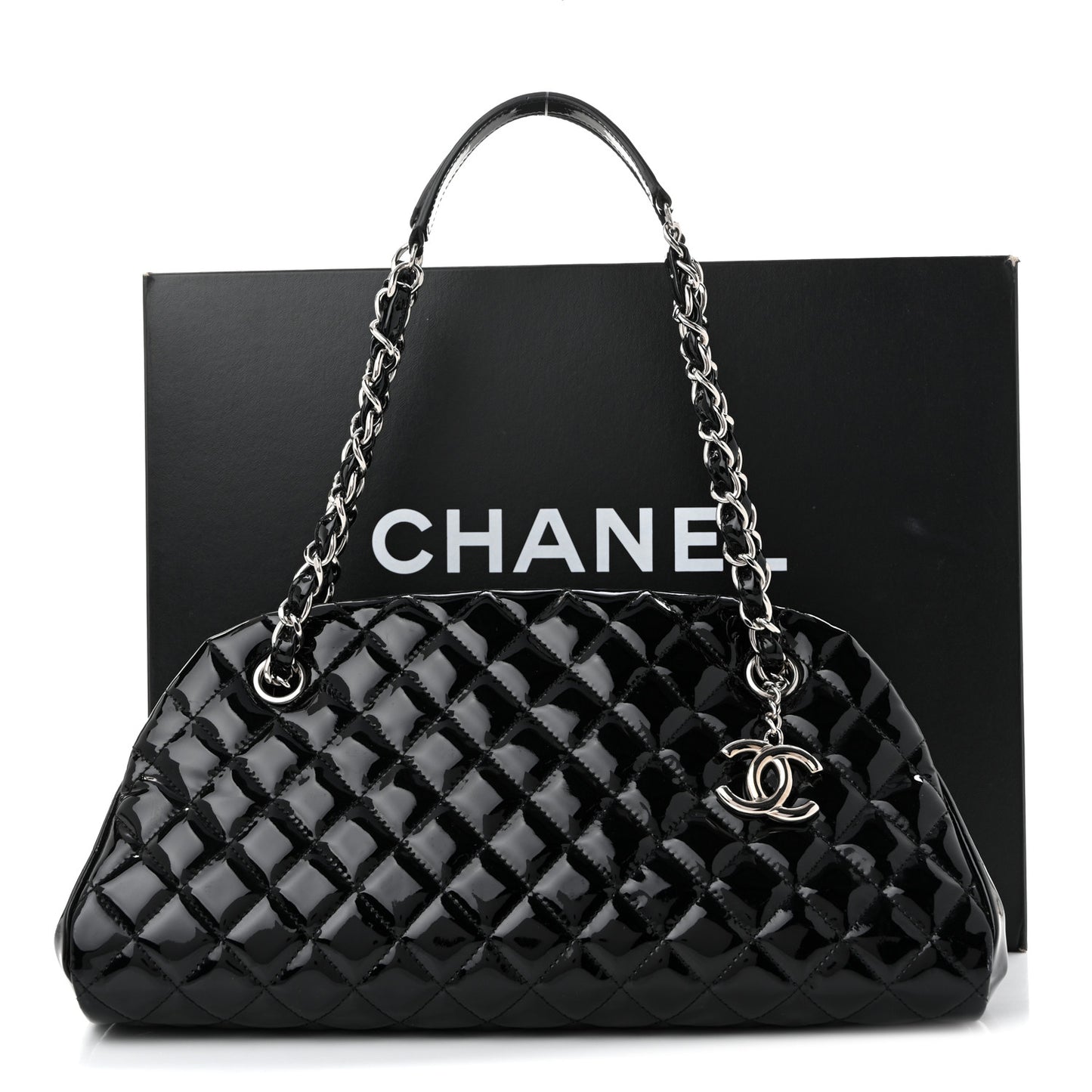 Patent Quilted Medium Just Mademoiselle Bowling Bag Black