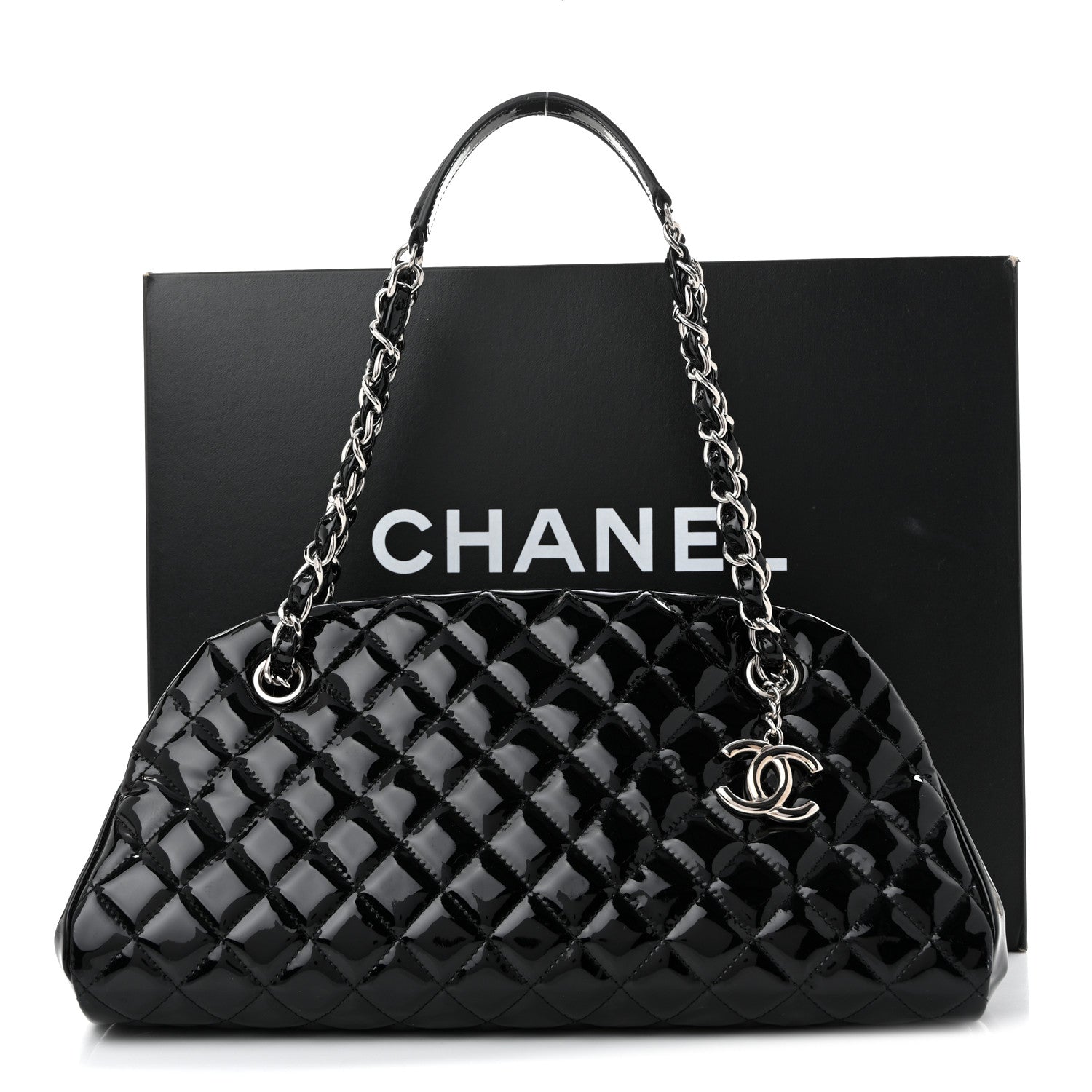 Chanel Patent Quilted Medium Just Mademoiselle Bowling Bag Black 10 of 10