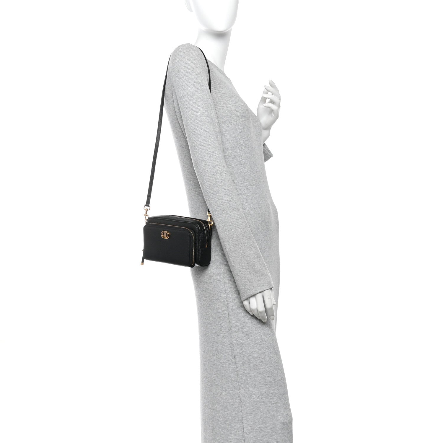 Christian Dior Grained Calfskin Caro Double Pouch Black 2 of 10