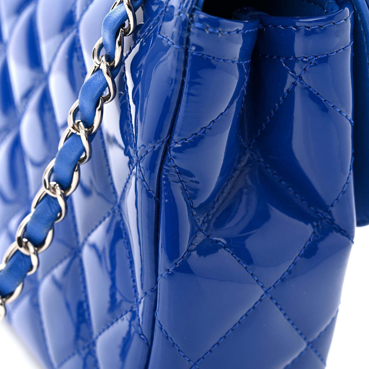 Patent Quilted Large Coco Shine Flap Blue