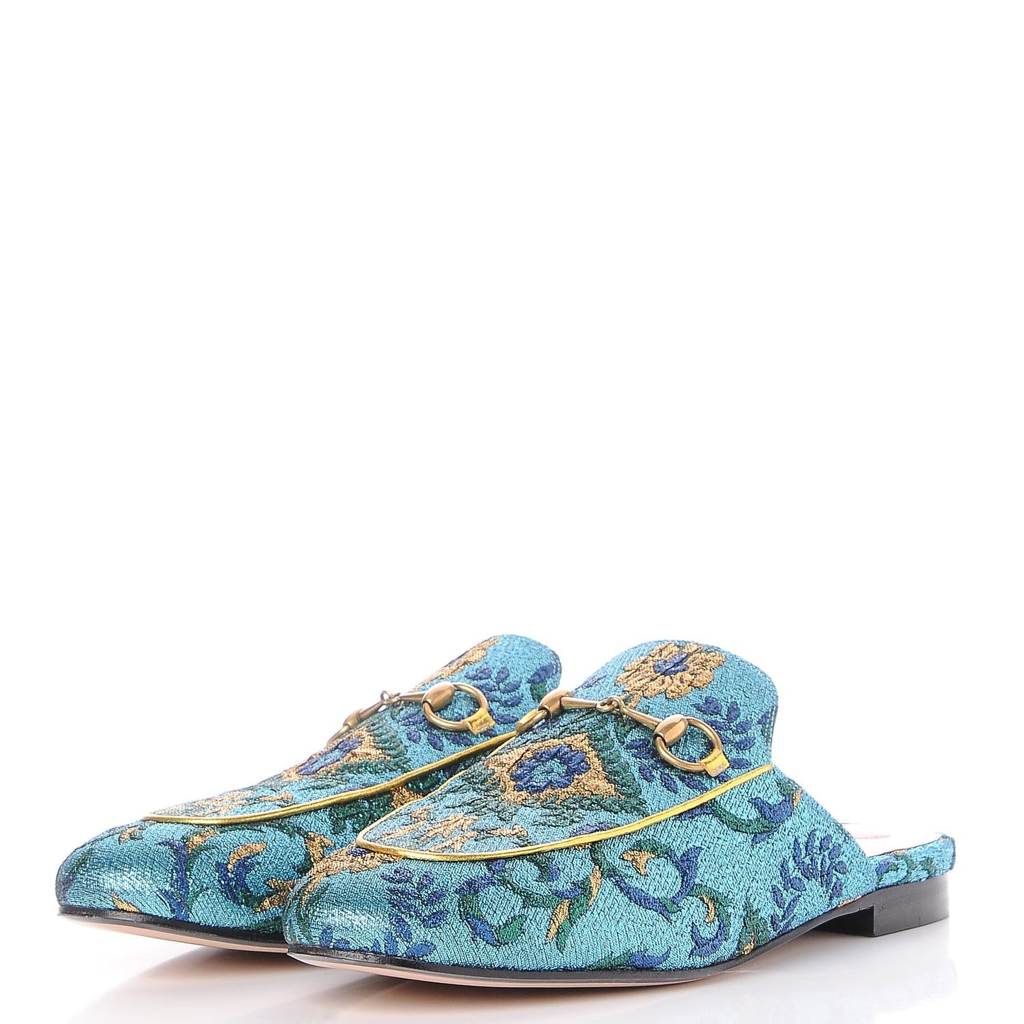 Iridescent Brocade Womens Princetown Slippers 39 Azure Multicolor Oro