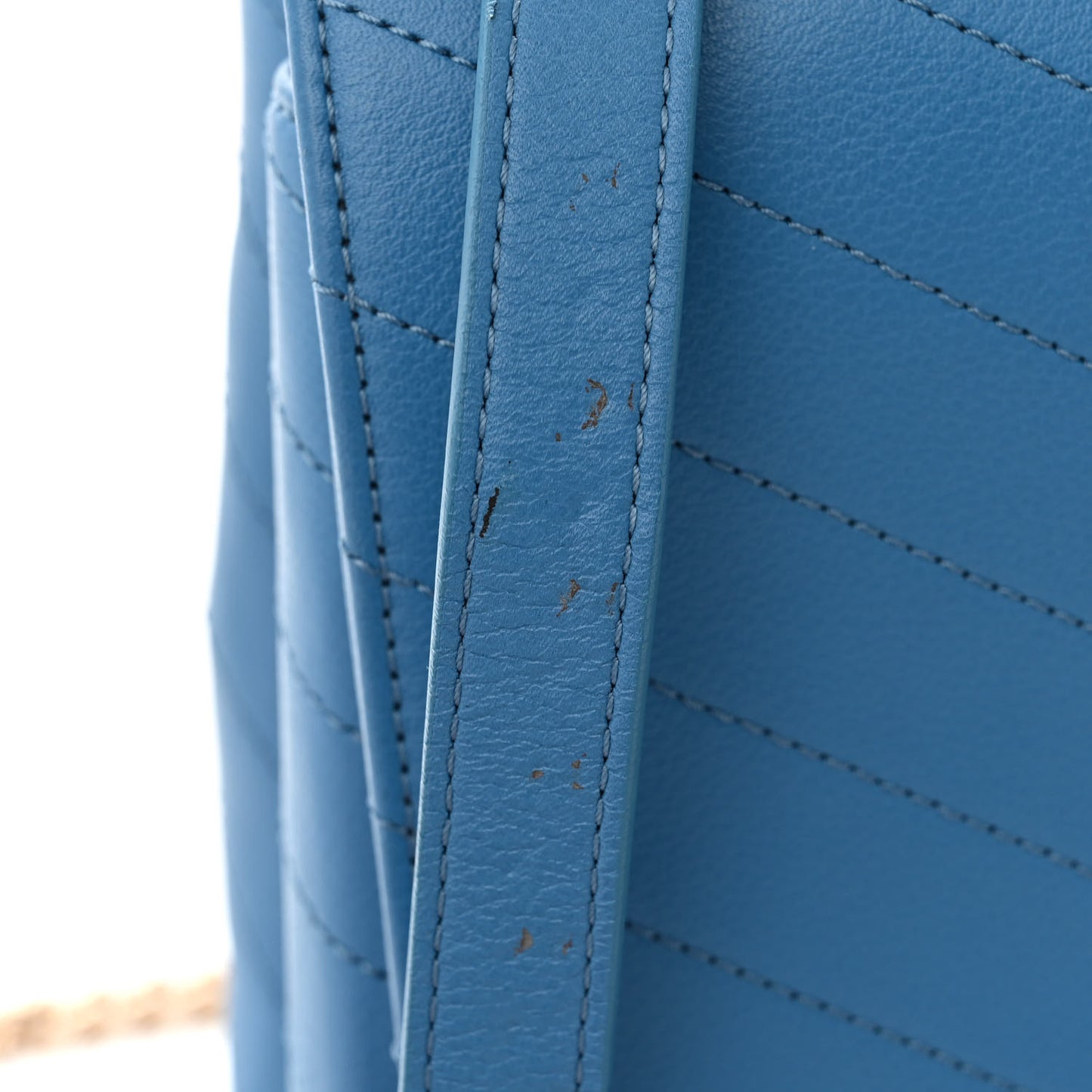 Grained Calfskin Medium Chevron Chic Top Handle Flap Blue