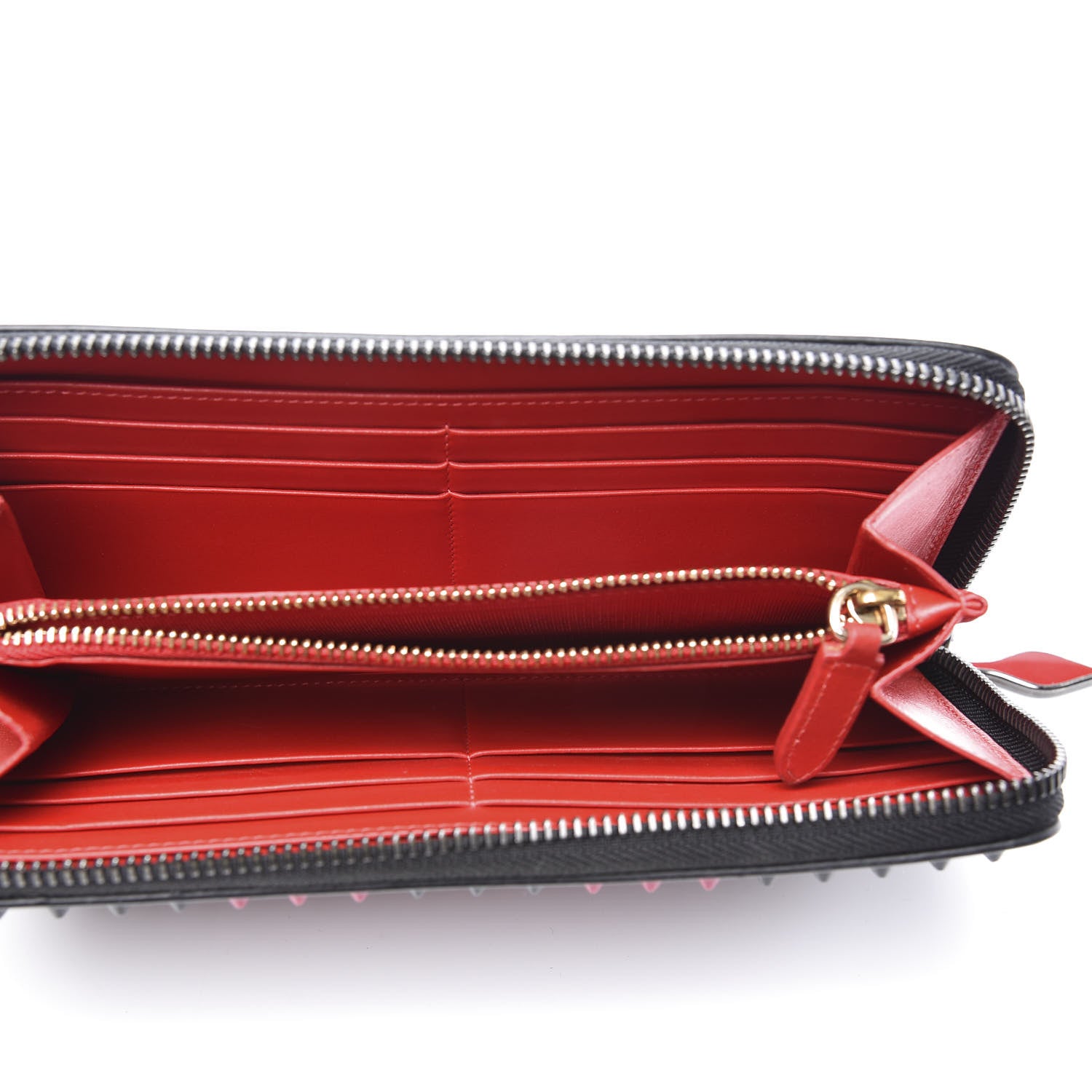 Christian Louboutin Patent Panettone Spiked Valentines Zip Around Wallet Black Fuchsia 4 of 9