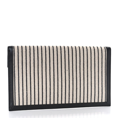 Saint Laurent Canvas Striped Uptown Pouch Beige Black 3 of 9