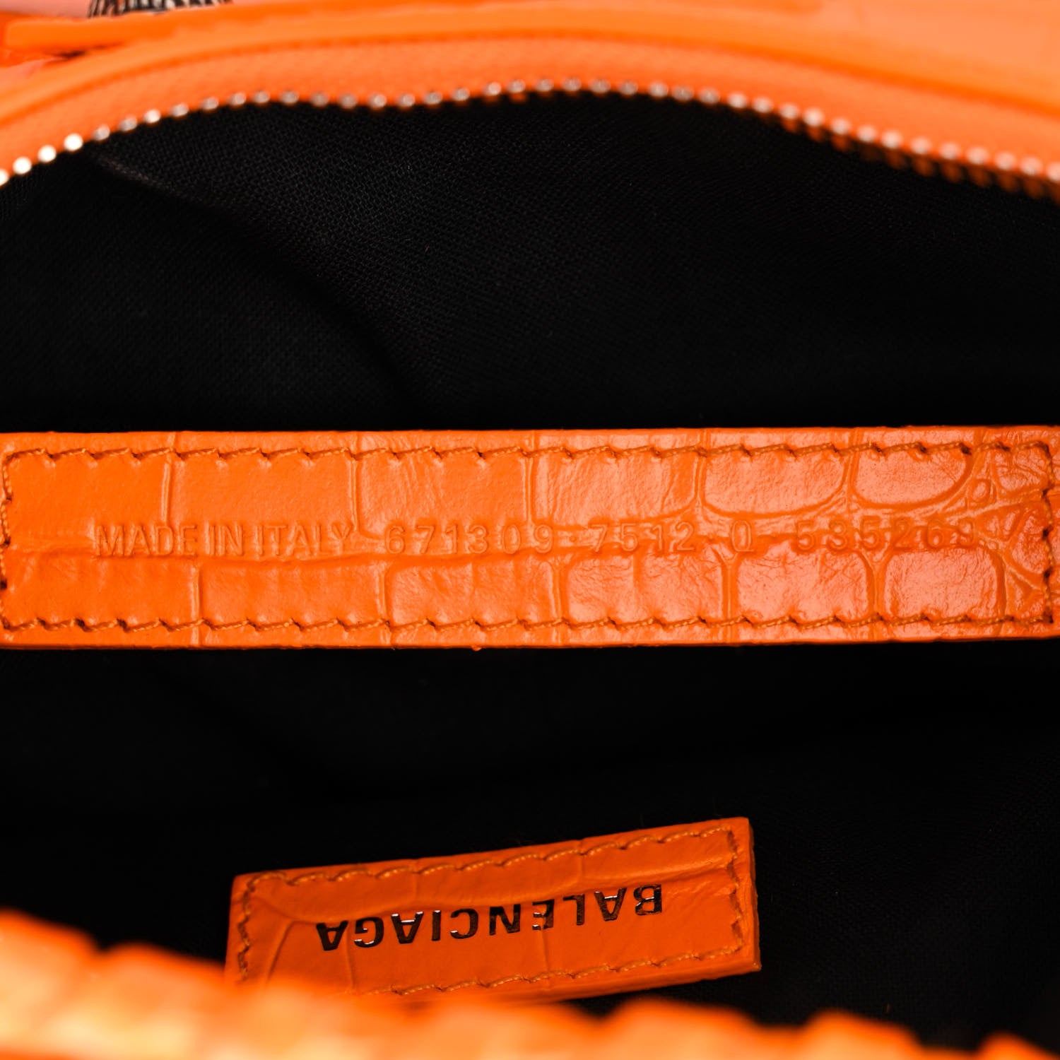 Balenciaga Extra Supple Calfskin Crocodile Embossed Le Cagole Shoulder Bag XS Pop Orange 7 of 10