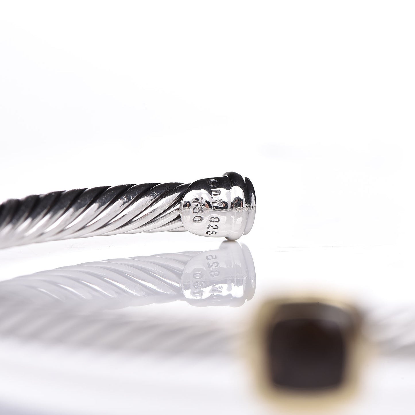 Sterling Silver 18K Yellow Gold Smoky Quartz 4mm Noblesse Cable Bracelet