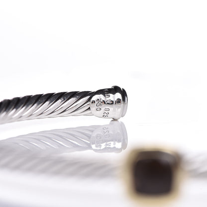David Yurman Sterling Silver 18K Yellow Gold Smoky Quartz 4mm Noblesse Cable Bracelet 4 of 4
