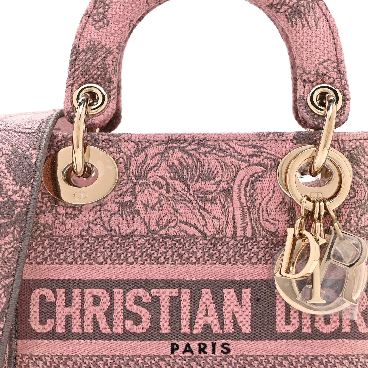 Christian Dior Canvas Toile De Jouy Embroidered Mini Lady D-Lite Gray Pink 8 of 10
