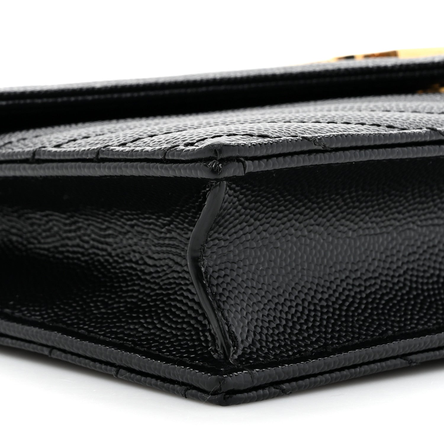 Saint Laurent Grain De Poudre Matelasse Chevron Monogram Envelope Chain Wallet Black 10 of 11