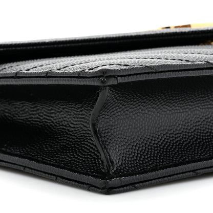 Saint Laurent Grain De Poudre Matelasse Chevron Monogram Envelope Chain Wallet Black 10 of 11