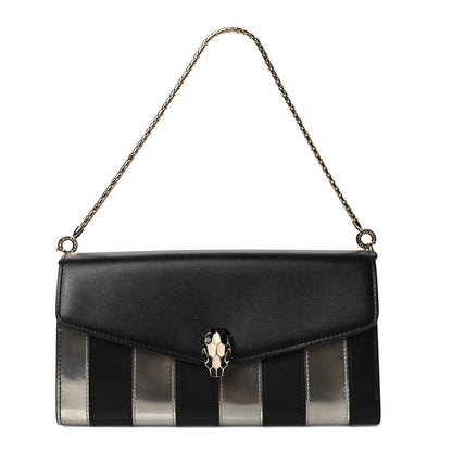 Bulgari Metallic Calfskin Striped Serpenti Forever Chain Wallet Silver Black 1 of 5