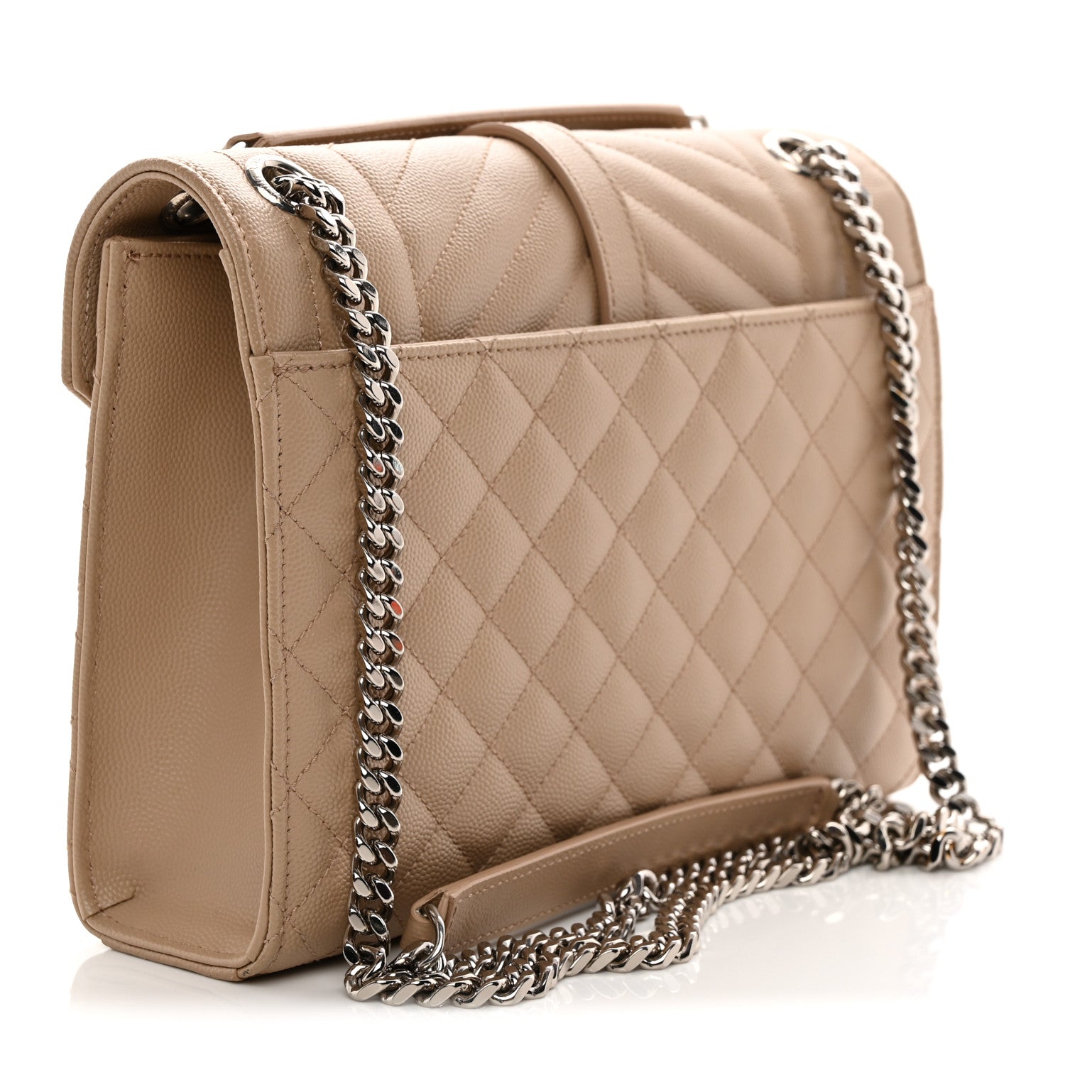 Saint Laurent Grain De Poudre Textured Mixed Matelasse Medium Triquilt Monogram Satchel Dark Beige 3 of 10