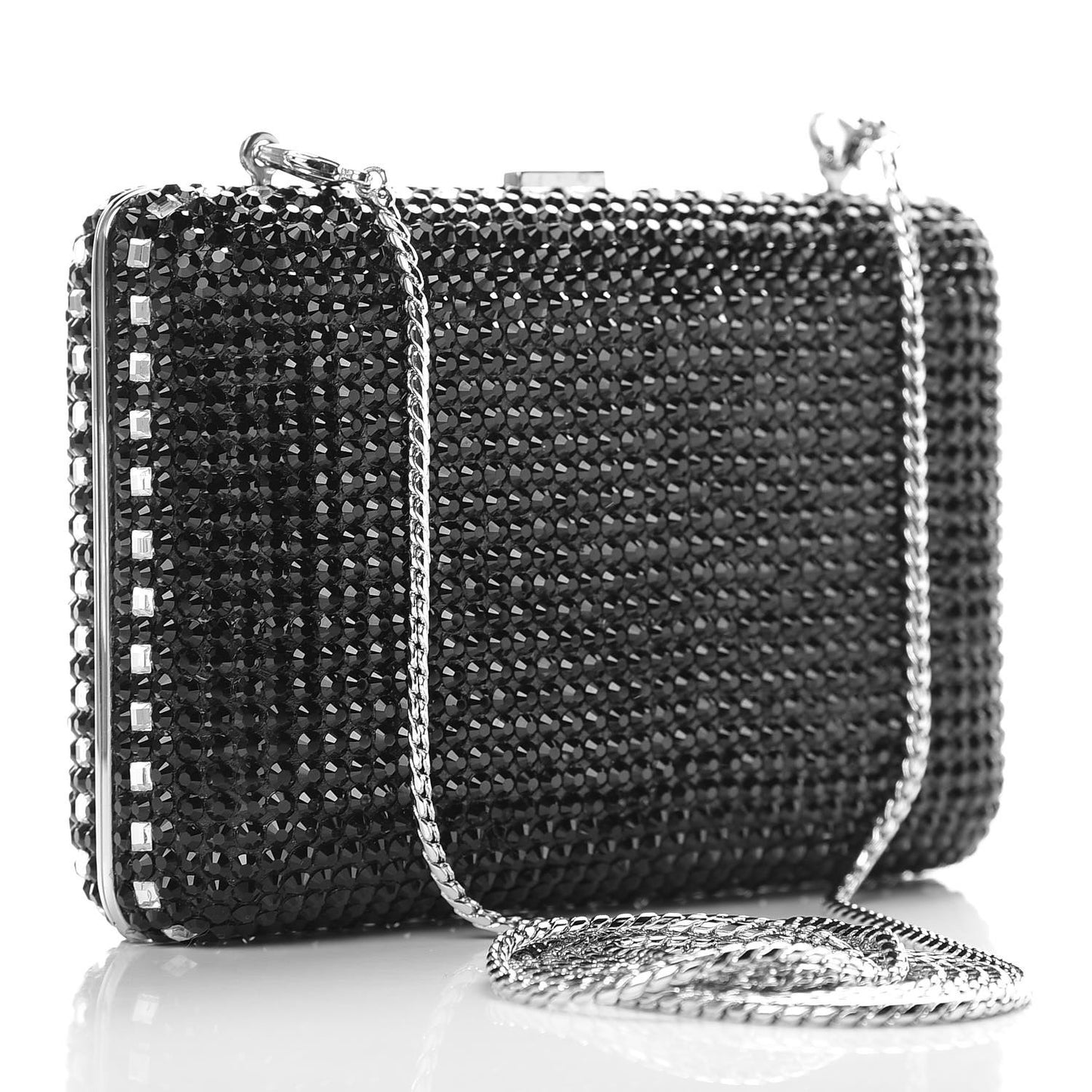 Crystal Minaudière Clutch Black Silver