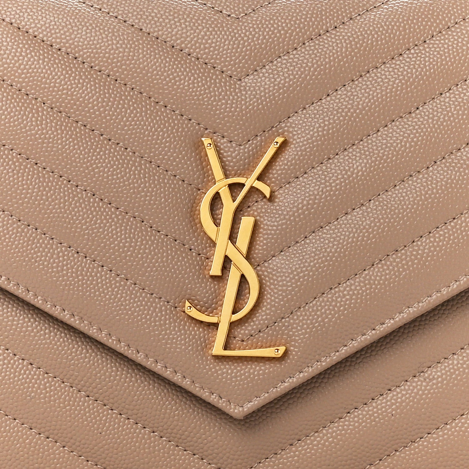 Saint Laurent Grain De Poudre Matelasse Chevron Monogram Envelope Clutch Dark Beige 8 of 11