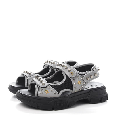 Gucci Technical Canvas Calfskin Reflective Studded Mens Aguru Sandals 12 Silver Black 3 of 8