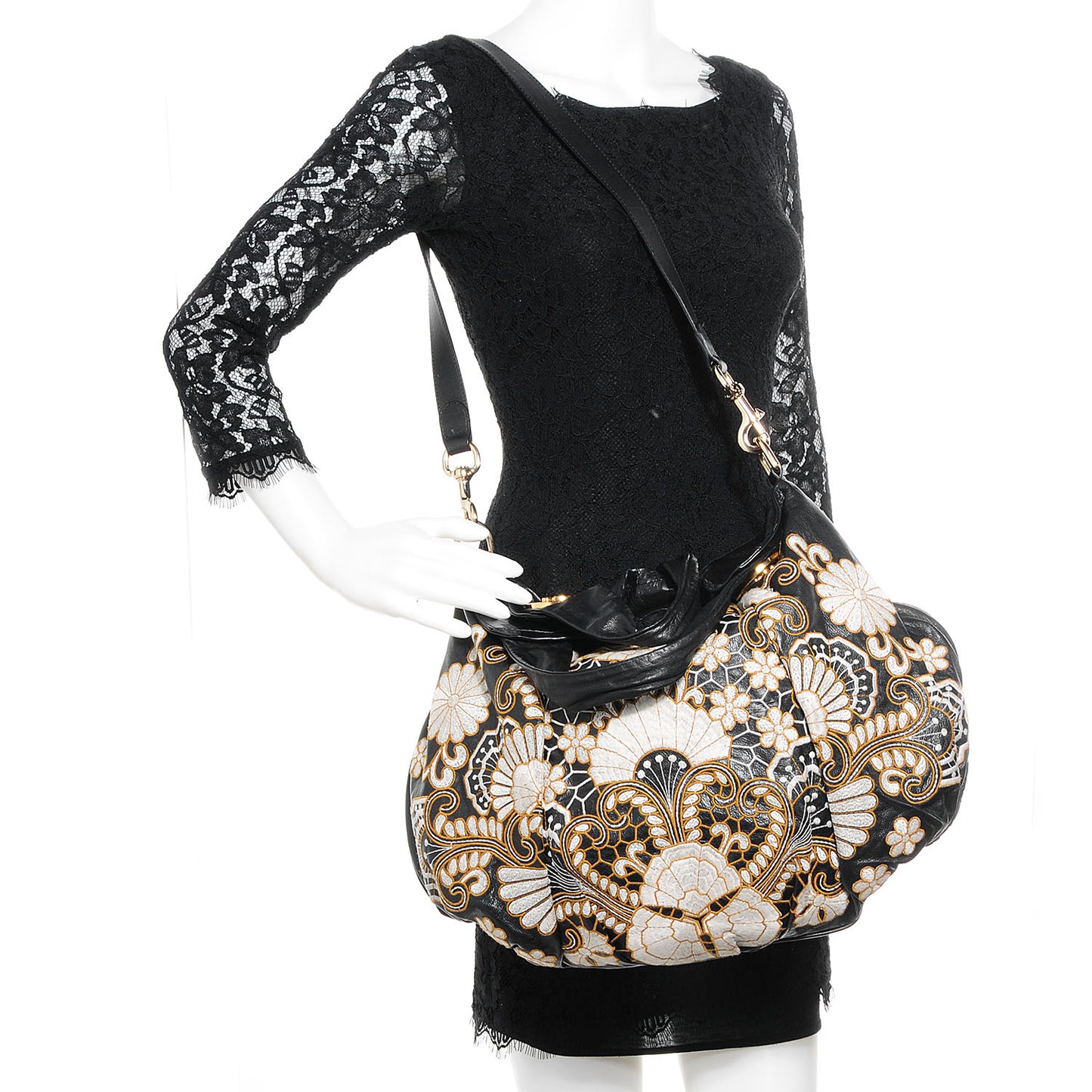 Leather Embroidered Large Hysteria Tote Black