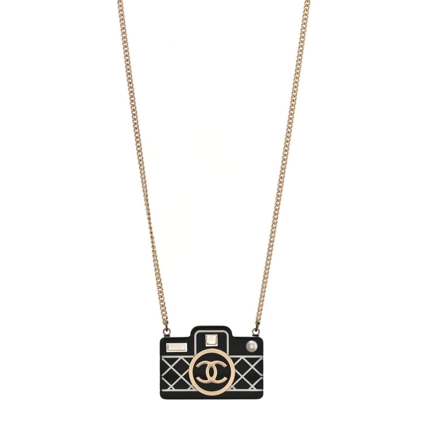 Resin Camera CC Necklace Black Gold