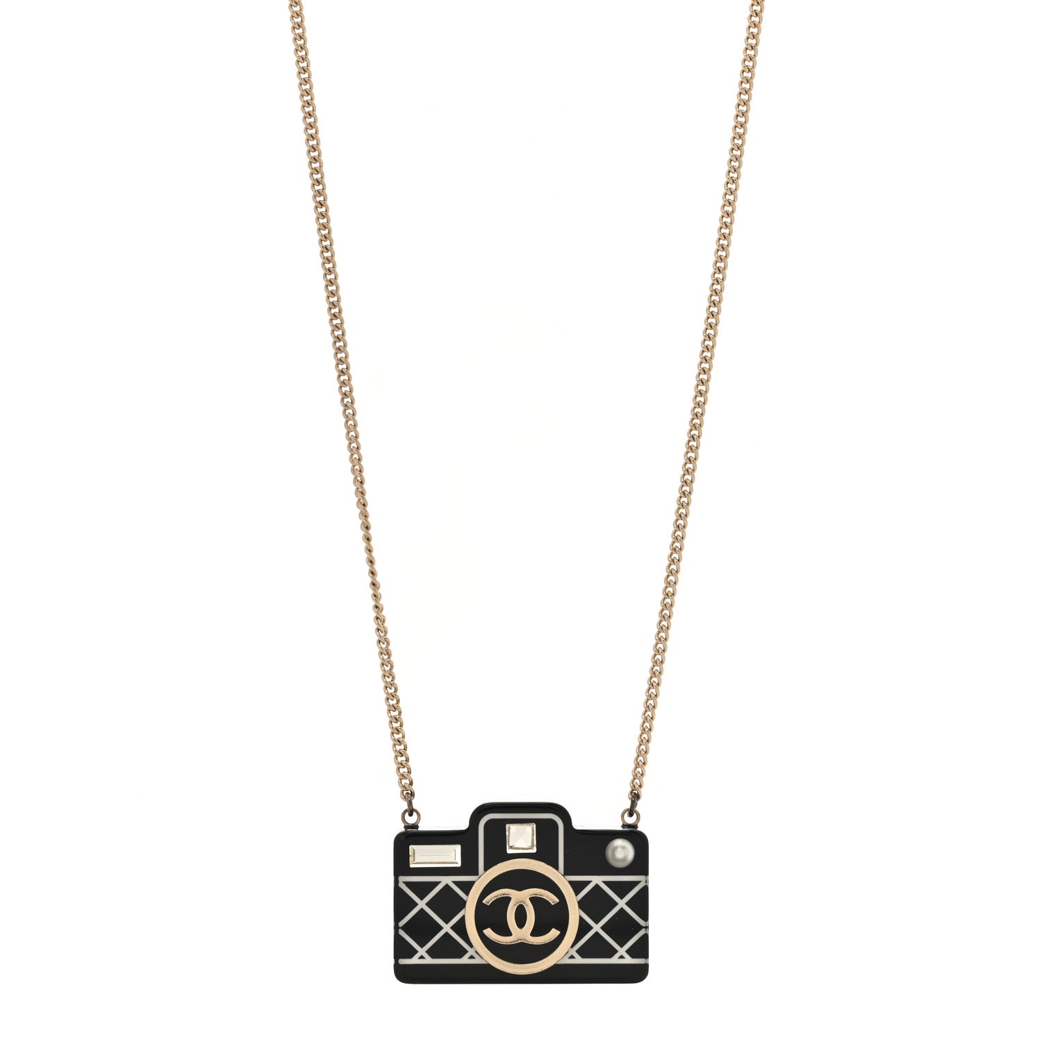 Chanel Resin Camera CC Necklace Black Gold 1 of 4