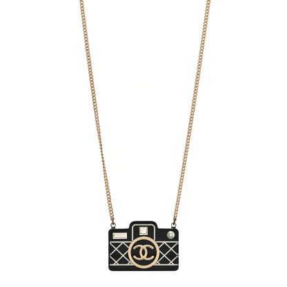Chanel Resin Camera CC Necklace Black Gold 1 of 4
