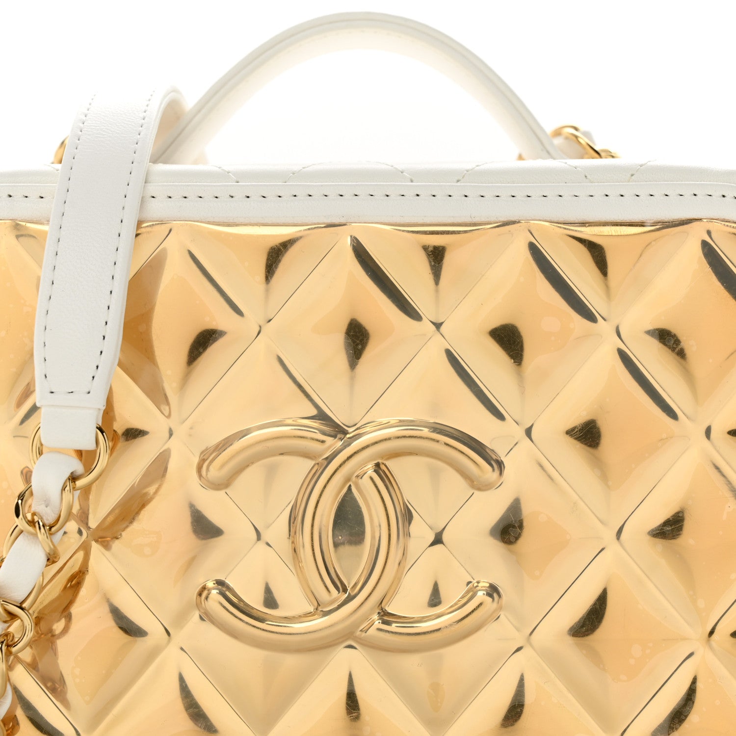 Chanel Lambskin Quilted Golden Plate Vanity Case White Gold 8 of 10