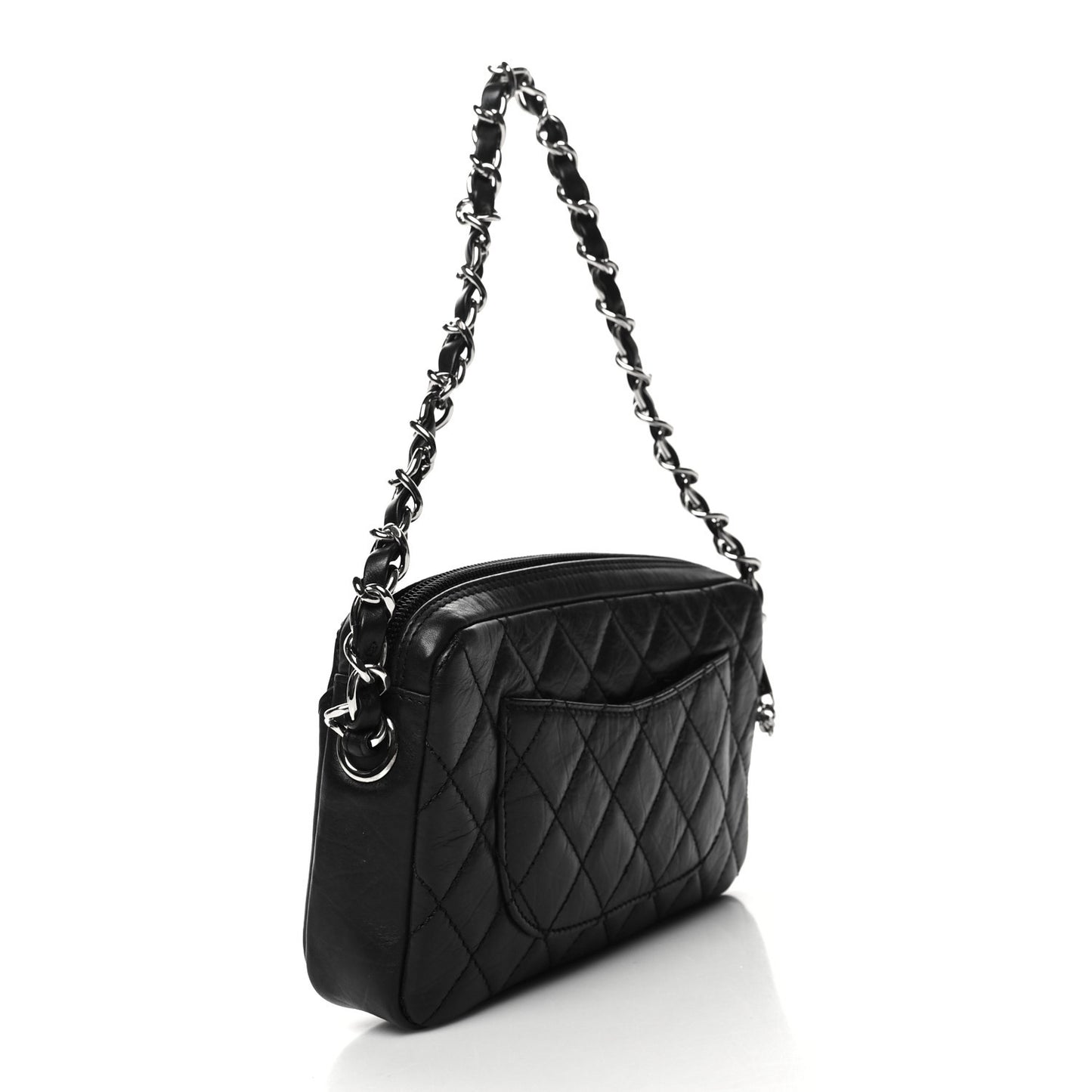 Aged Calfskin Quilted Cotton Club Pochette Black