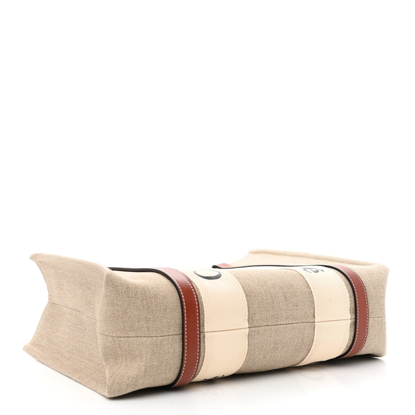 Cotton Calfskin Medium Woody Ribbon Tote White Brown
