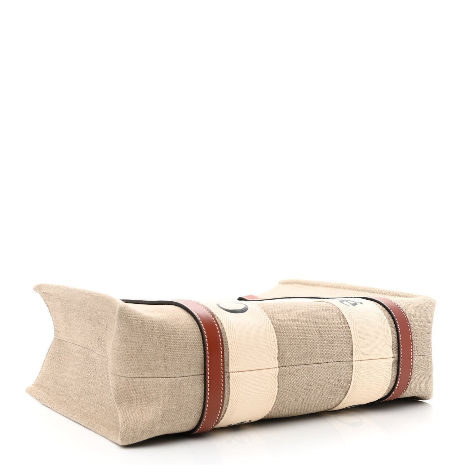 Chloe Cotton Calfskin Medium Woody Ribbon Tote White Brown 4 of 10