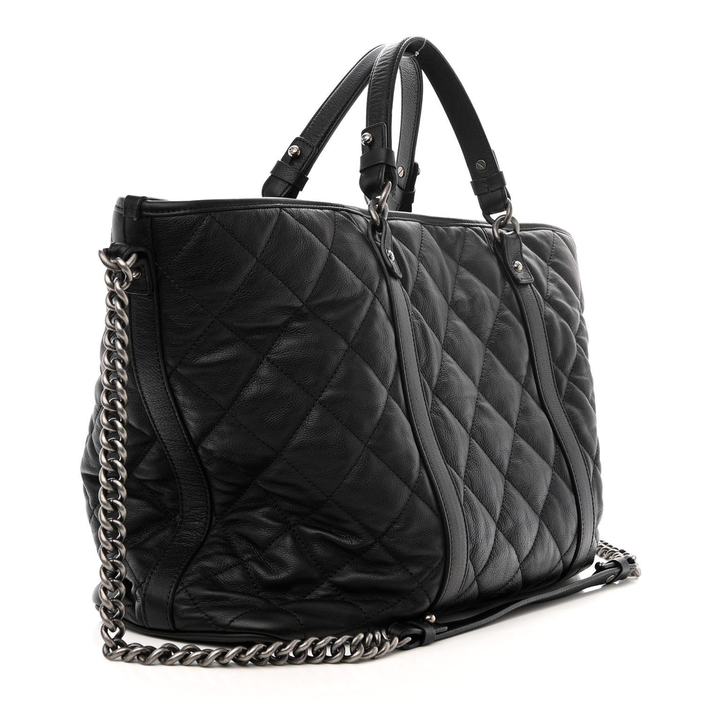 Calfskin Quilted Casual Riviera Tote Black