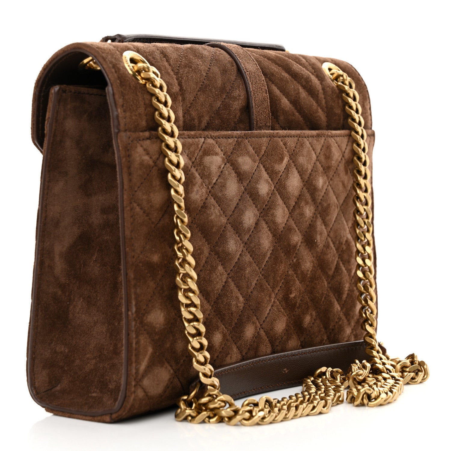 Saint Laurent Suede Mixed Matelasse Triquilt Medium Monogram Envelope Satchel Bark Brown 3 of 12