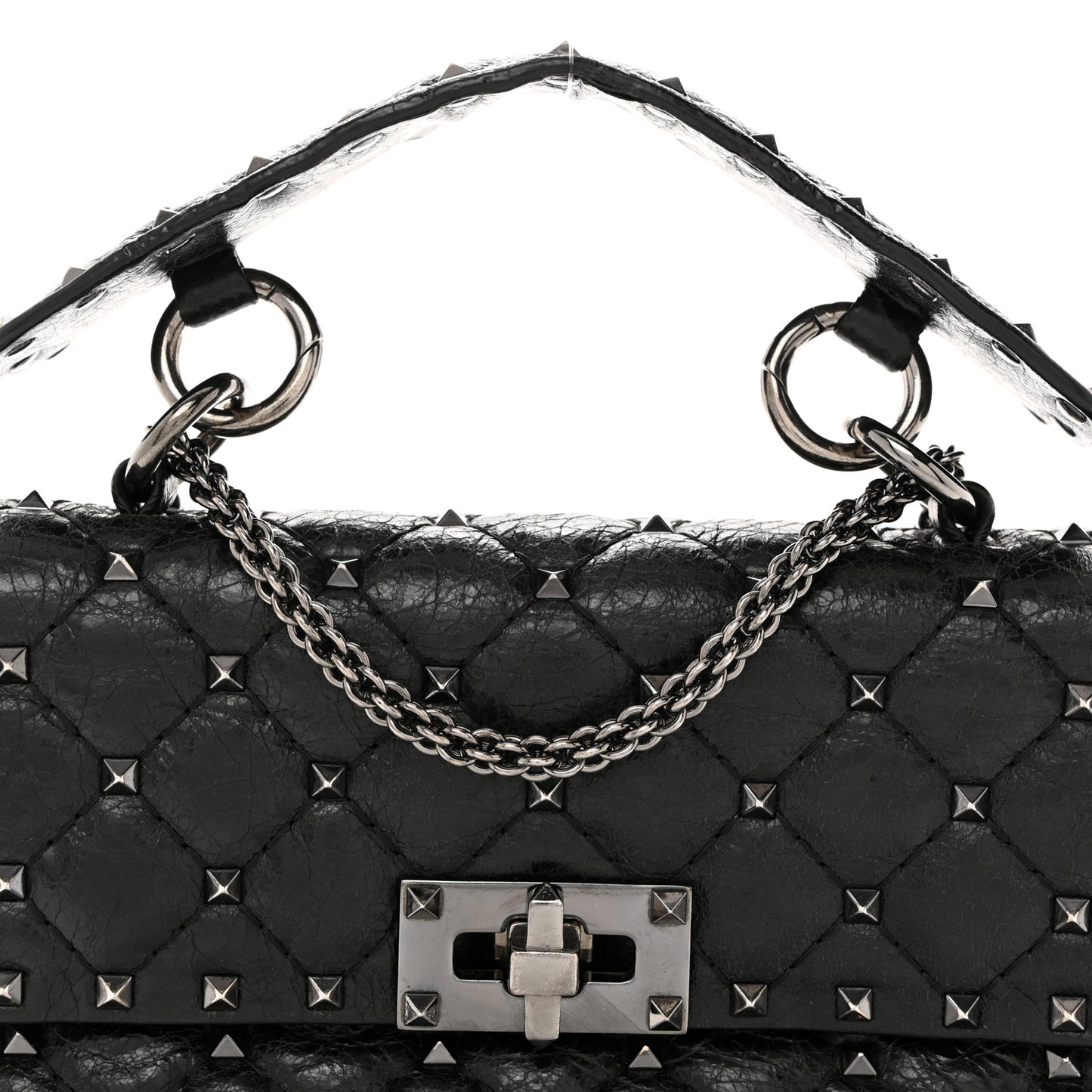 Craquele Nappa Small Rockstud Spike Shoulder Bag Black