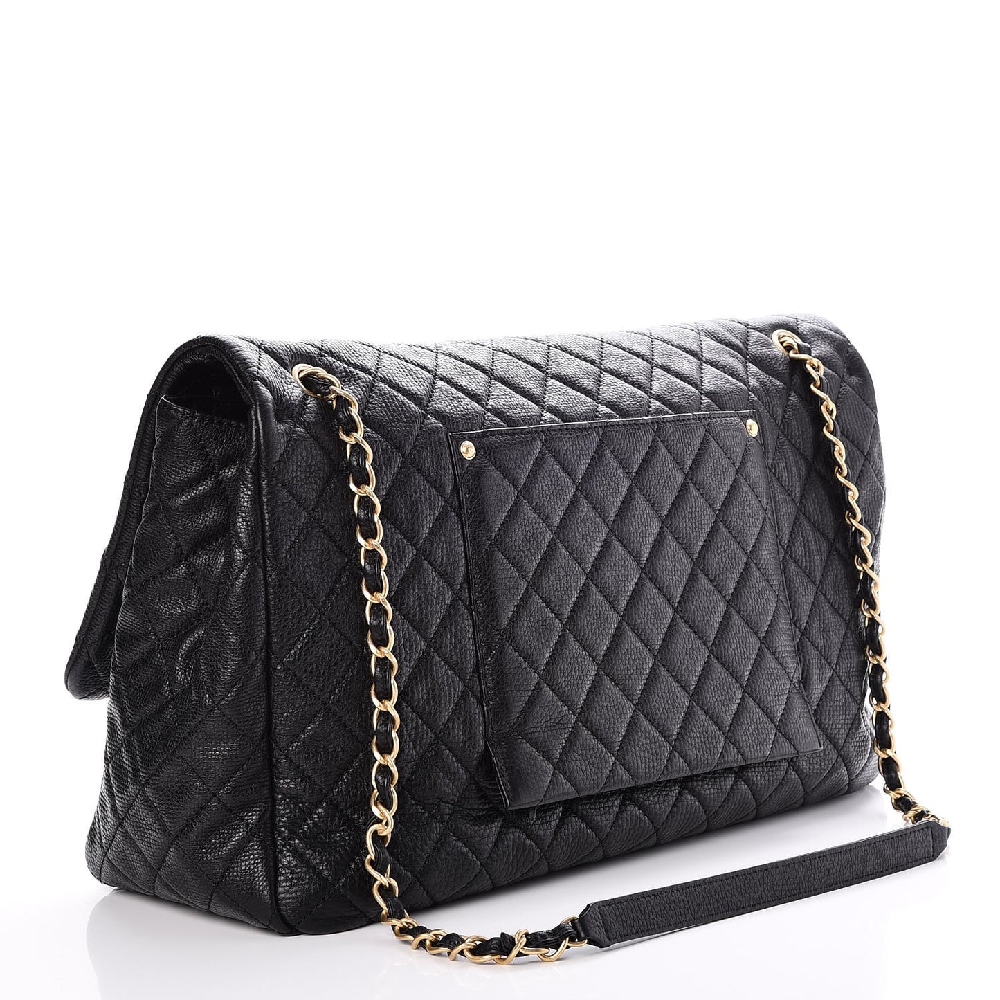 Calfskin Quilted XXL Travel Flap Bag Black