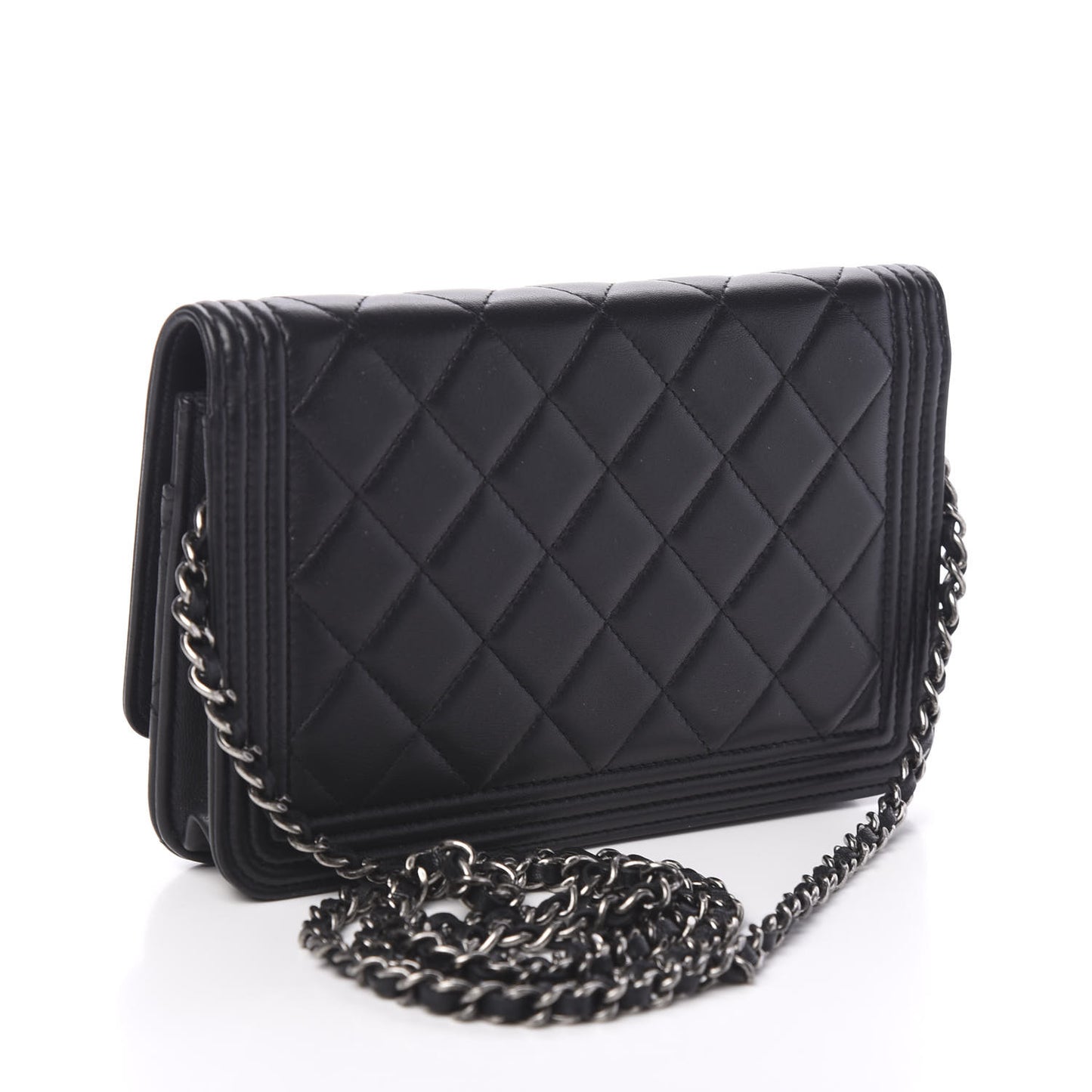 Lambskin Quilted Boy Wallet On Chain WOC Black
