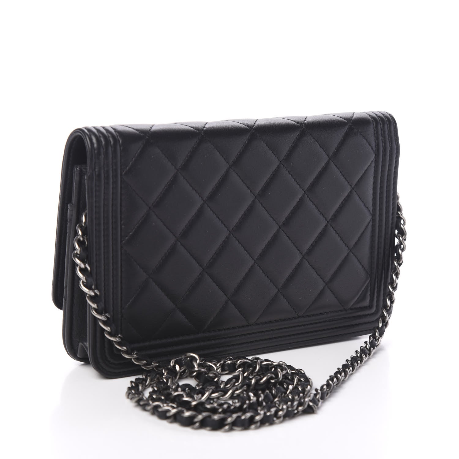 Chanel Lambskin Quilted Boy Wallet On Chain WOC Black 2 of 11