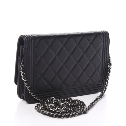 Chanel Lambskin Quilted Boy Wallet On Chain WOC Black 2 of 11