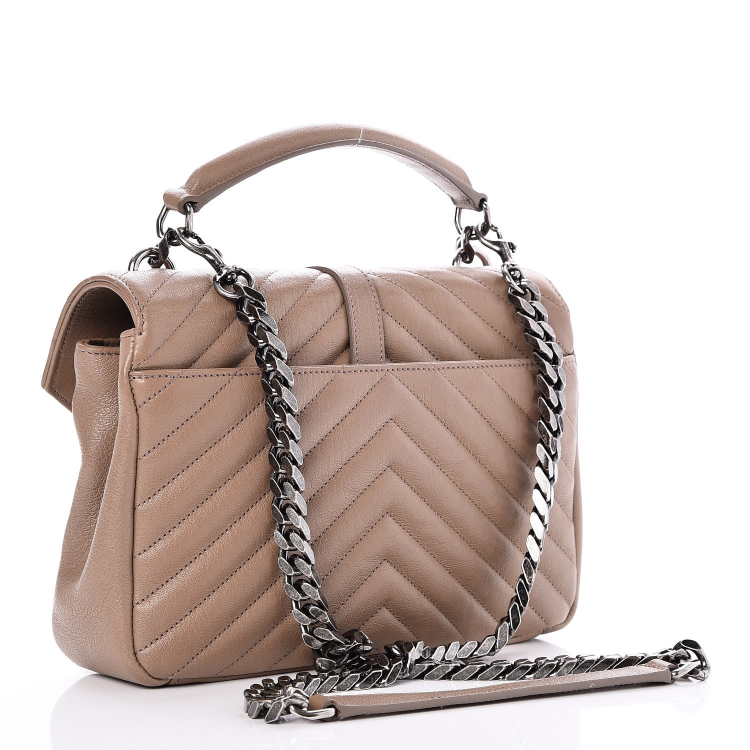 Saint Laurent Sheepskin Matelasse Chevron Monogram Medium College Bag Taupe 3 of 7