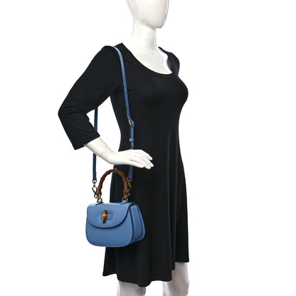 Gucci Boarded Dyana Lux Calfskin Web Small Bamboo 1947 Top Handle Bag Blue 2 of 10