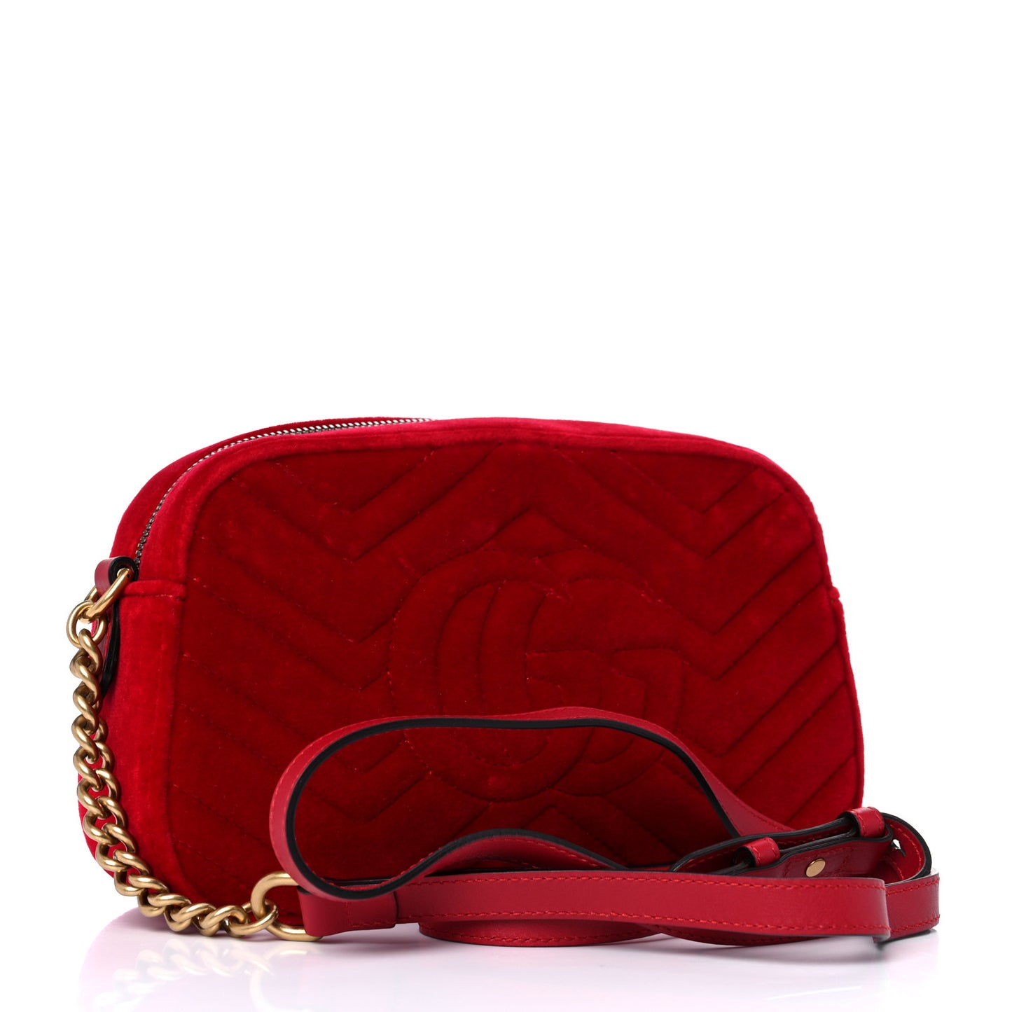 Velvet Matelasse Small GG Marmont Chain Shoulder Bag Hibiscus Red