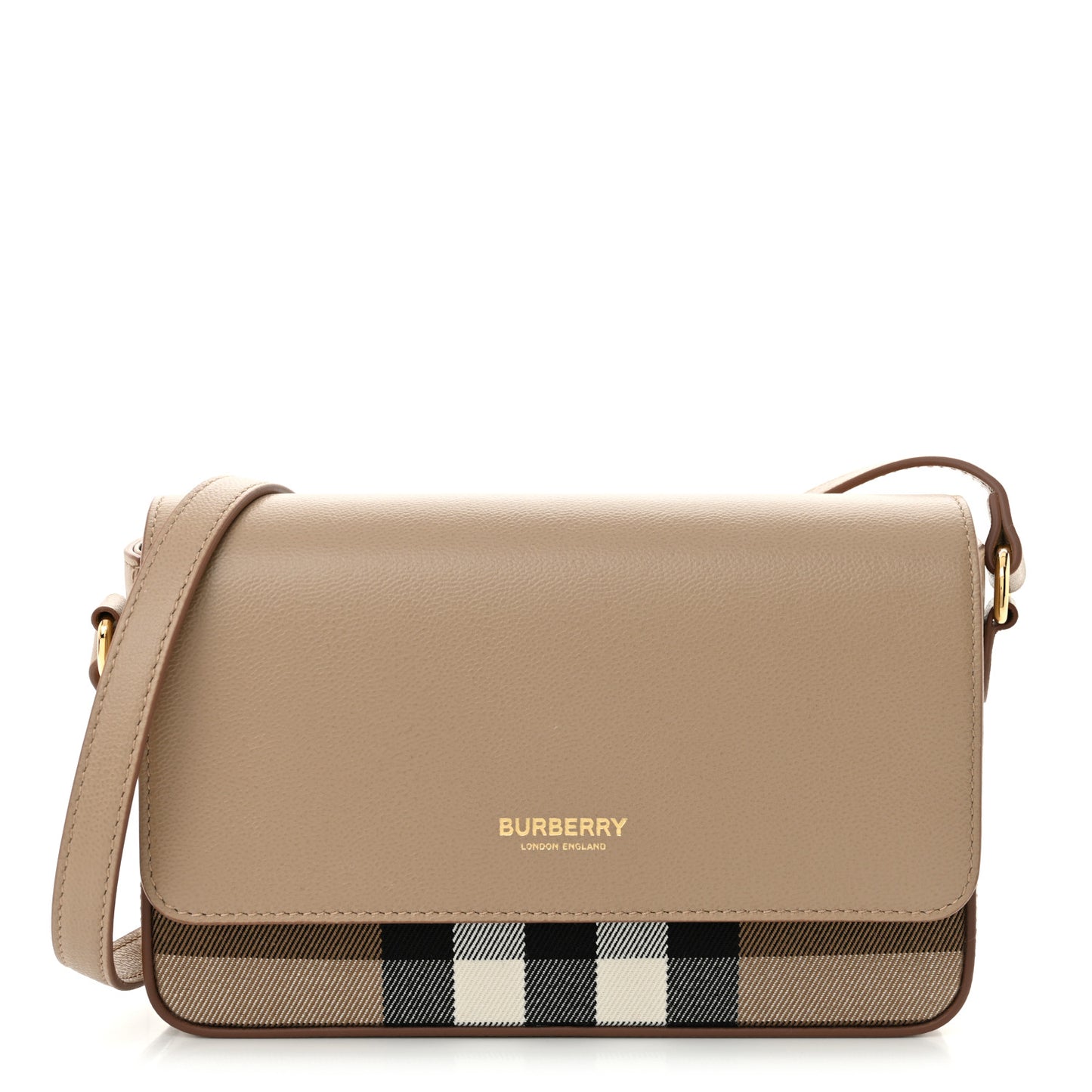 Grained Calfskin House Check Tartan Mix New Hampshire Chestnut Beige