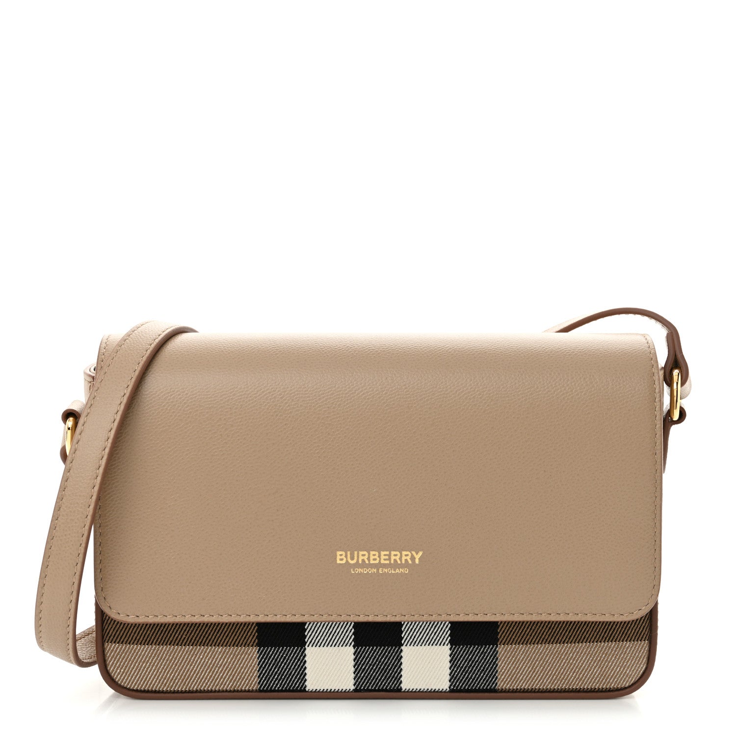 Burberry Grained Calfskin House Check Tartan Mix New Hampshire Chestnut Beige 1 of 10