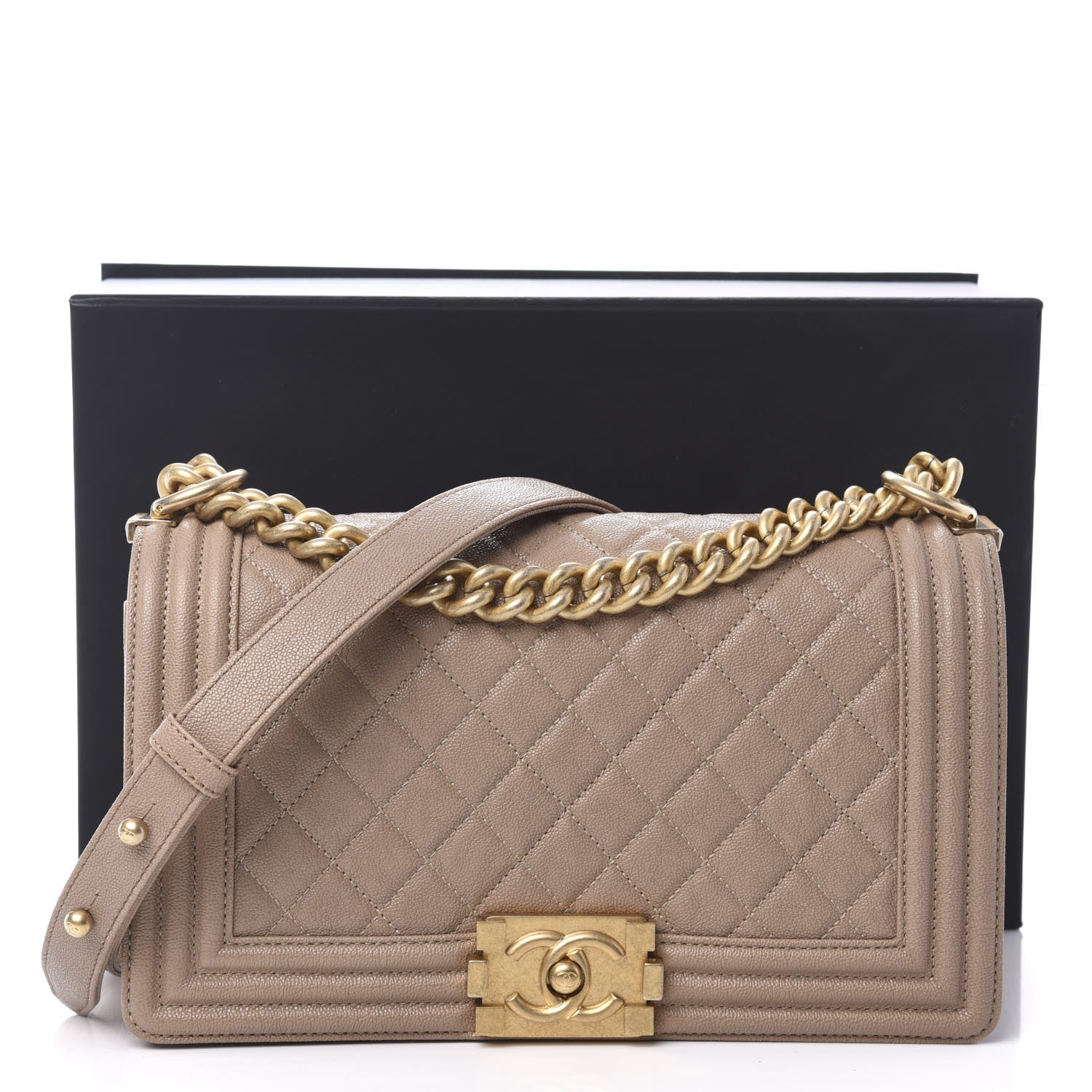 Chanel Caviar Quilted Medium Boy Flap Dark Beige 11 of 11